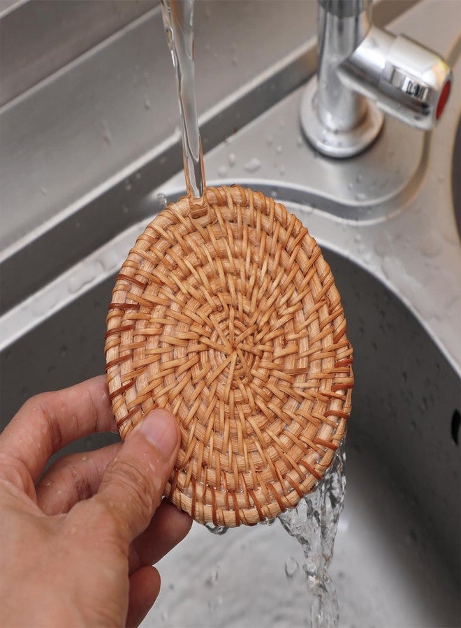 oruola أورولا قطعتان من قواعد الأكواب المنسوجة الطبيعية، قواعد أكواب من الخيزران، قواعد أكواب دائرية من الخوص بقطر 3.93 بوصة، قواعد أكواب بوهيمية مقاومة للحرارة، قواعد أكواب للمشروبات الساخنة، هدايا مثالية لتدفئة المنزل، ديكور منزلي لحماية الطاولة - Image 3