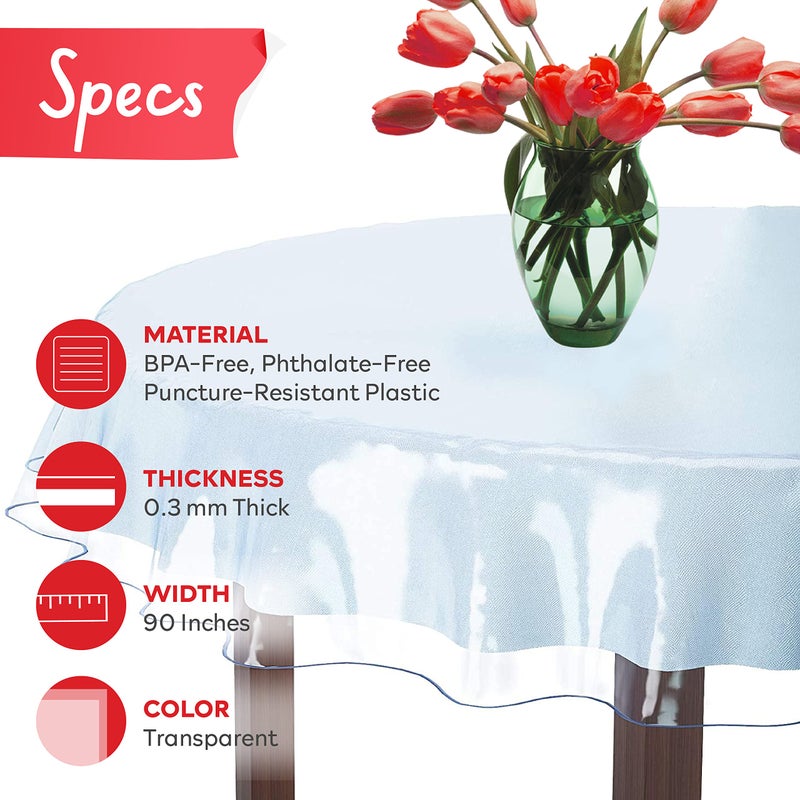 XFasten Round Plastic Table Cloth Cover 90 Inches 0.3mm Thick Waterproof Clear Plastic Tablecloth Protector, Non-Yellowing Plastic Table Cloths for Round Tables and Dining Room Table - Image 2