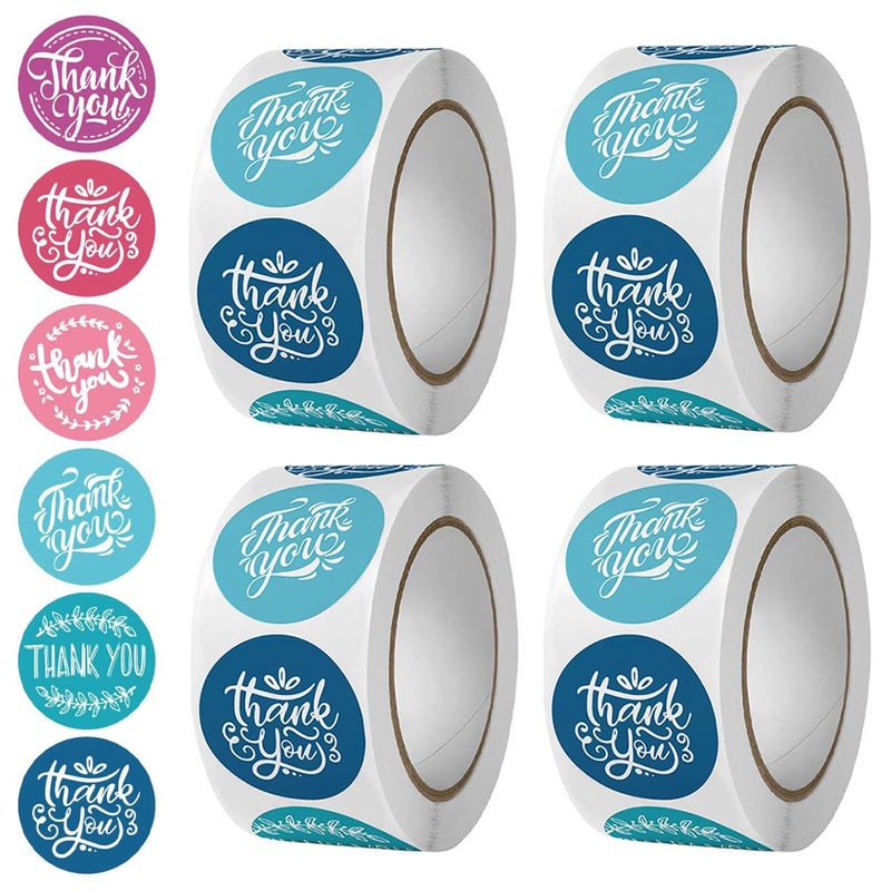 2 Inch Thank You Stickers 2000 Pcs4 Rolls 500 PcsRoll 6 Designs Large Thank You Stickers for Packaging Box 2 Inch