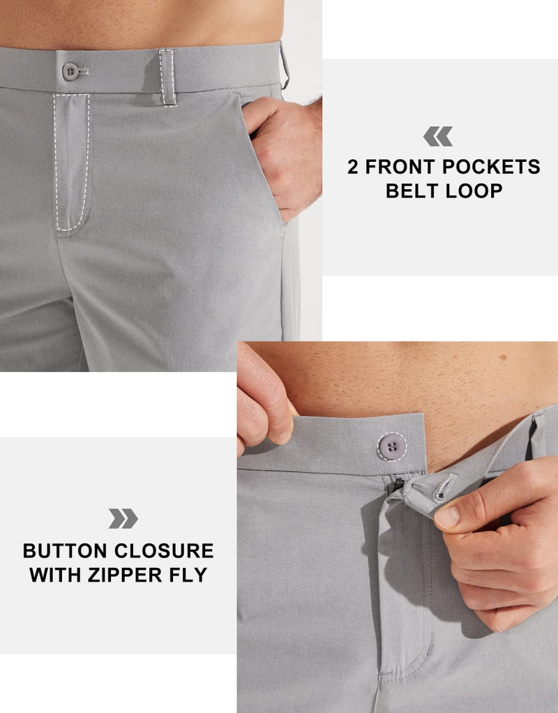 Libin Mens Golf Pants Stretch Work Dress Pants 30" Quick Dry Lightweight Business Casual Pants for Men Comfy Water Resistant, Light Grey, 32W x 30L - Image 3