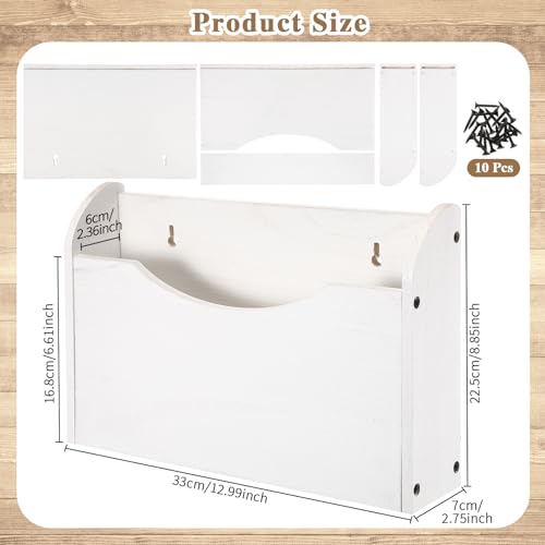 Suzile Wall Mounted File Holder Wood Magazine Holder Wall Hanging File Organizer for Office Mail Magazine Letter Paper Folder Organization Pure White - Image 3