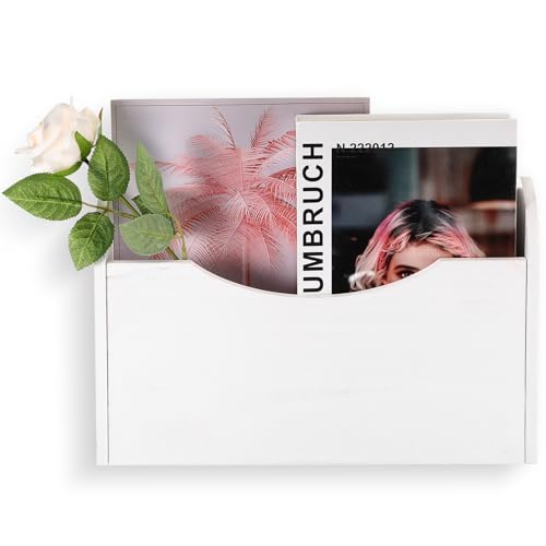 Suzile Wall Mounted File Holder Wood Magazine Holder Wall Hanging File Organizer for Office Mail Magazine Letter Paper Folder Organization Pure White - Image 1