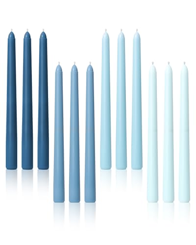 Viyffo 10 Inch Taper Candles-12 Pack Blue, Unscented, Dripless, Smokeless– 8 Hour Burn – Long Tall Tapered Candlesticks for Wedding, Dinner, Holiday, Party, Home Decor Natural Color Series - Image 1