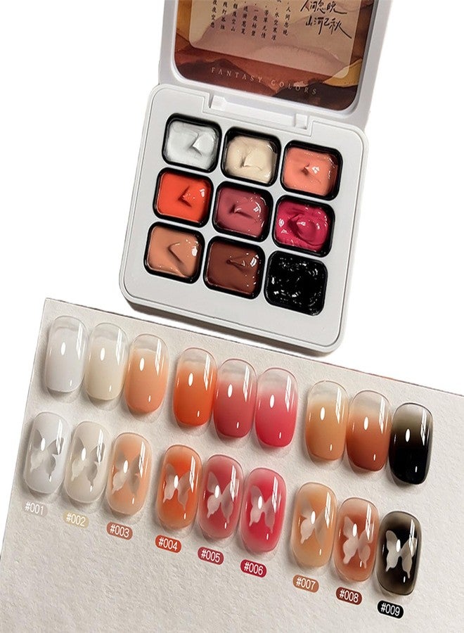 CLY AMS Sponge Pat Paint Nail Gel Palette, 9 Colors Autumn Ombre Nails Gradient Gel Polish, Blush Blooming Aura Nails Drawing Stripper Floral Painting Nail Art, for Home & Salon Use - Image 1