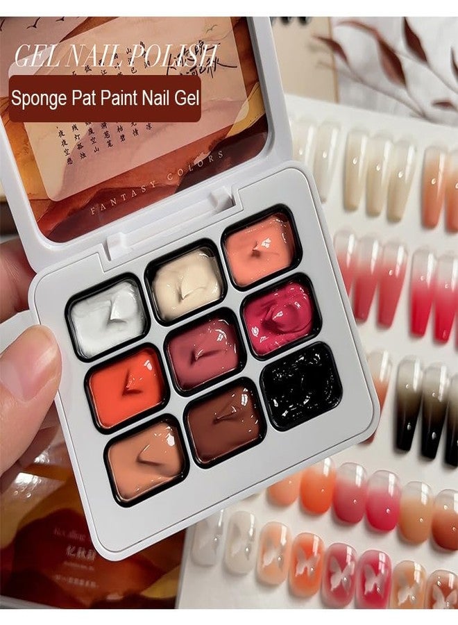 CLY AMS Sponge Pat Paint Nail Gel Palette, 9 Colors Autumn Ombre Nails Gradient Gel Polish, Blush Blooming Aura Nails Drawing Stripper Floral Painting Nail Art, for Home & Salon Use - Image 2
