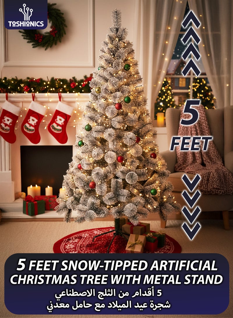 Toshionics 1.50M/4ft Artificial Ornamental Christmas Tree Fir Pine Fluffy Green with Snow on Tips with Metal Stand Perfect for Holiday Xmas Home Office Parties Decorations and New Year Party Indoor Outdoor Festival Celebration, Easy to Assemble - Image 1