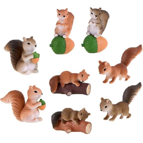 MAOMIA 8 Pcs Squirrel Figures Animal Character Toys Cake Toppers Squirrel Fairy Garden Miniature Figurines Collection Playset Christmas Birthday Gift Desk Decorations - Image 1