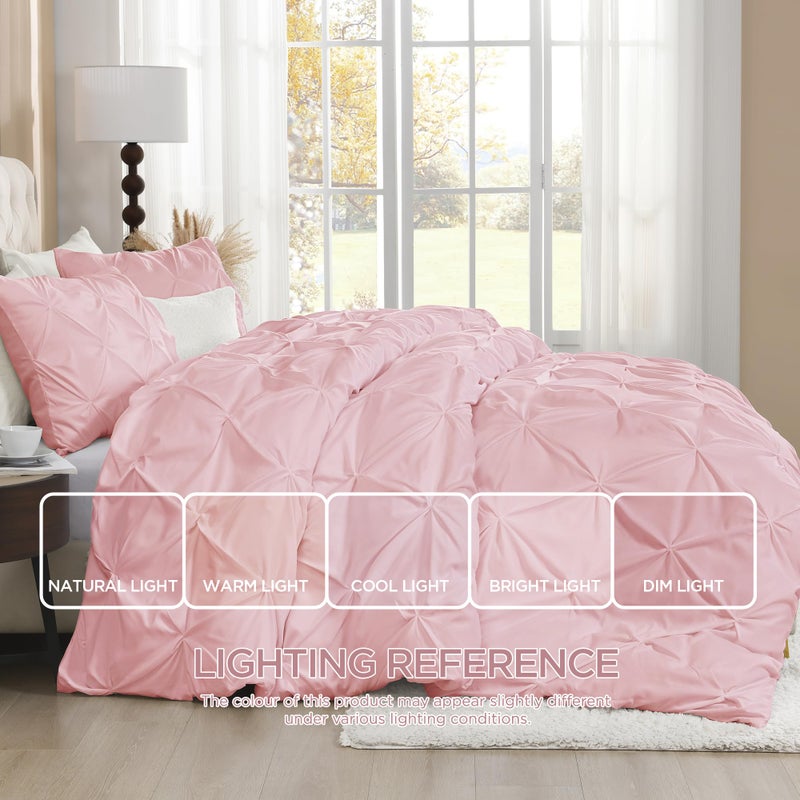 Litanika Pink Queen Pinch Pleat Duvet Cover, 3 Pieces Pintuck Cover Soft Microfiber Bedding Set with Zipper Closure & Corner Ties(90x90Inch-1 Duvet Cover, 2 Pillowcases) - Image 5