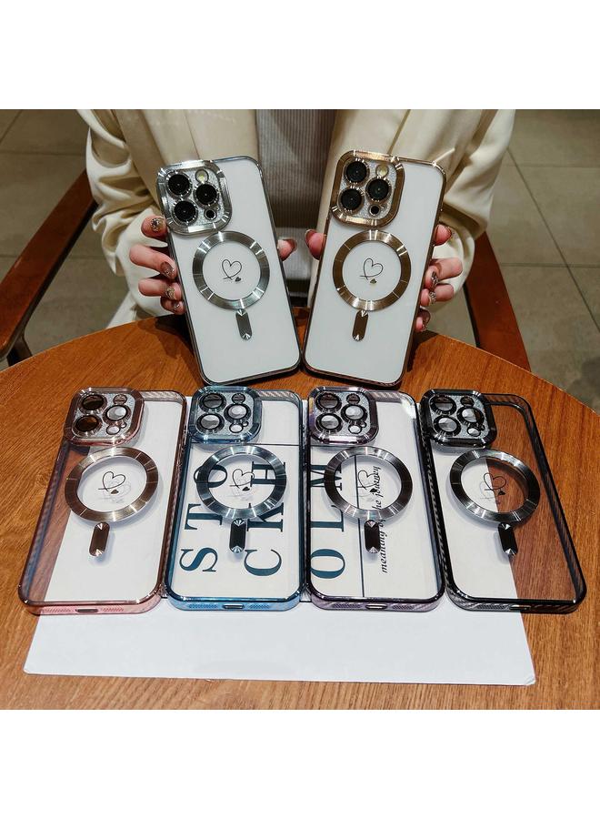 S-TOP Case For iPhone 15 Pro Max Loves Carbon Fiber Clear Plated Magsafe TPU Phone Case - Image 2