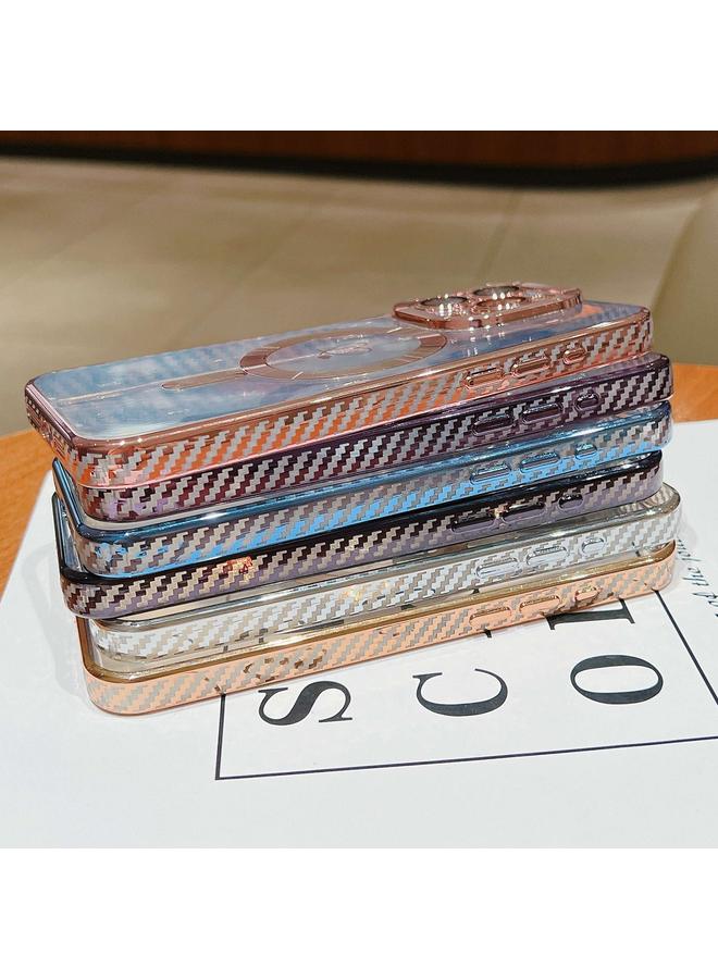 S-TOP Case For iPhone 15 Pro Max Loves Carbon Fiber Clear Plated Magsafe TPU Phone Case - Image 3