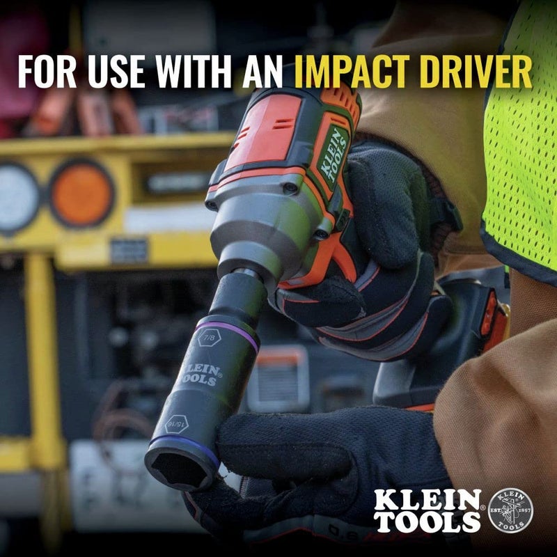 Klein Tools 66070 Impact Socket Set, Five Impact Driver Flip Sockets with 1/4-Inch Hex and 1/2-Inch Square Socket Adapters, 7-Piece - Image 3