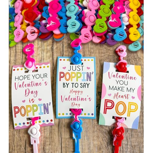 ORIENTAL CHERRY Valentines Day Gifts for Kids Set of 24 Valentine Cards with Heart Pop Bracelets Bulk Sensory Fidget Toys for School Classroom Gift Exchange Valentines Day Party Favors for Toddlers Girls Boys - Image 1