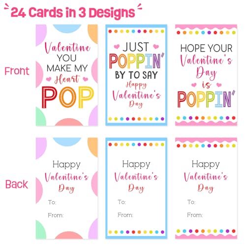 ORIENTAL CHERRY Valentines Day Gifts for Kids Set of 24 Valentine Cards with Heart Pop Bracelets Bulk Sensory Fidget Toys for School Classroom Gift Exchange Valentines Day Party Favors for Toddlers Girls Boys - Image 5