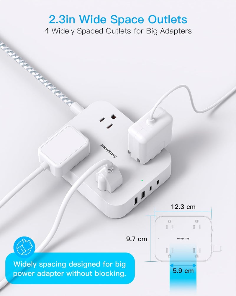 HANYCONY 10 Ft Extension Cord, HANYCONY Ultra Thin Flat Power Strip with 4 Outlets 4 USB Ports (2 USB C), Wall Mount, Multi Plug Outlet Extender Desk Charging Station for Office Travel Dorm Room Essentials - Image 5