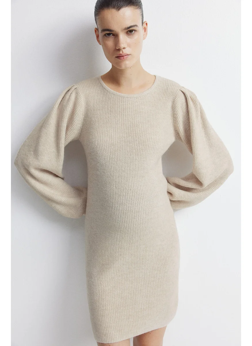 اتش اند ام Mama Balloon-Sleeved Rib-Knit Dress