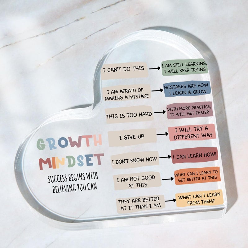 UBLURO Growth Mindset Decor, Mental Health Therapy Office Classroom Art Educational Acrylic Heart Inspirational Gift Change Your Mindset Decorations Positive Sayings Gifts for Teacher Students School - Image 5
