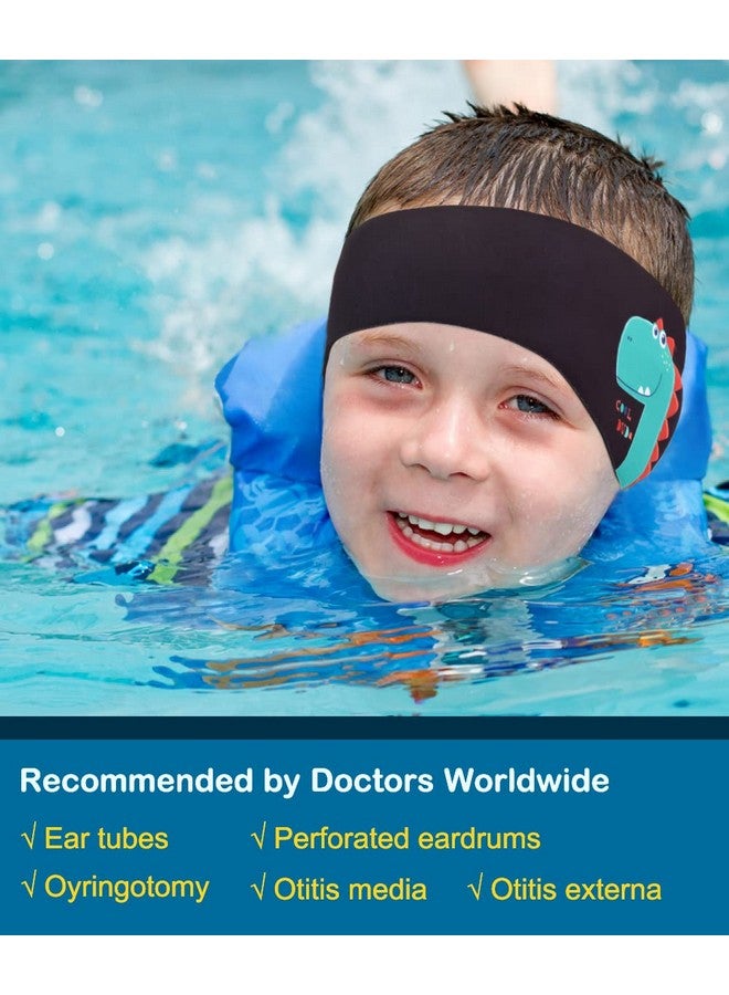 MoKo Swimming Headband For Kids Cute Dinosaur Swinmmers Headband Ear Band For Kids Keep Water Out Waterproof Ear Protection Band For Bathing Swimming Ear Band For Kids Age 3 9 M Size Black - Image 3