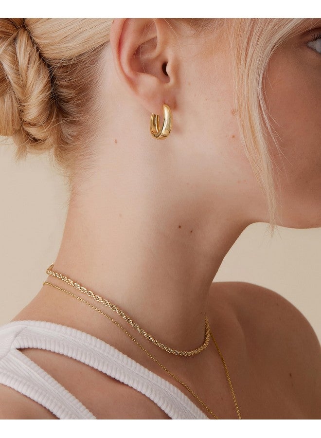 PAVOI PAVOI 14K Yellow Gold & Rhodium Plated Sterling Silver Post Small Chunky Hoops Earrings Pack | Thick Lightweight Hoop Earrings Set for Women  - Image 3