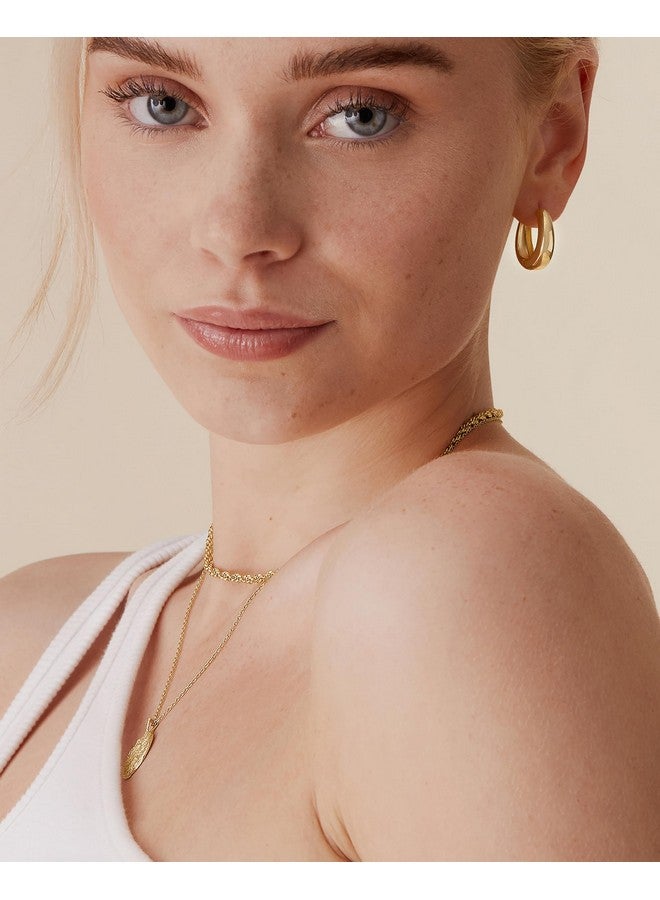 PAVOI PAVOI 14K Yellow Gold & Rhodium Plated Sterling Silver Post Small Chunky Hoops Earrings Pack | Thick Lightweight Hoop Earrings Set for Women  - Image 2