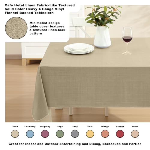 Lintex Cafe Hotel Linen Look Vinyl Flannel Backed Tablecloth, Heavyweight 4 Gauge, 60 x 104 Inch Rectangle, Sand Indoor Outdoor Waterproof Wipe Clean Table Cover - Image 2