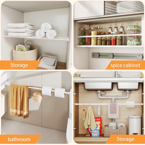 fvonzn White Tension Curtain Rod 1839 Inch Adjustable Extendable Small Tension Rod No Drilling Short Spring Loaded Curtain Rods for Window Doorway Bookshelf Kitchen Closet Bathroom DIY Projects - Image 3