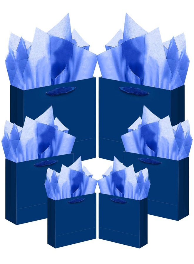 qiqee 24PCS Nordic Blue Gift Bags with Ribbon Handles Mulit Assorted Sizes Gift Wide Bags (4pcs Large 13", 10pcs Medium 9.6", 10pcs Small 6.3"，Tissue Paper - Image 1