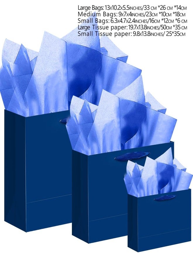 qiqee 24PCS Nordic Blue Gift Bags with Ribbon Handles Mulit Assorted Sizes Gift Wide Bags (4pcs Large 13", 10pcs Medium 9.6", 10pcs Small 6.3"，Tissue Paper - Image 5