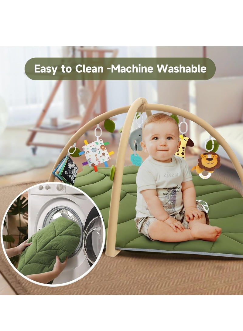 يوستيد سجادة لعب الأطفال على شكل ورقة شجر، سجادة وقت الاستلقاء على البطن مع 6 ألعاب قابلة للفصل لإشراك الطفل في 6 حواس وتنمية المهارات الحركية، بساط لعب قابل للغسل في الغسالة (أخضر) للرضع من عمر 0 ​​إلى 36 شهرًا. - Image 3