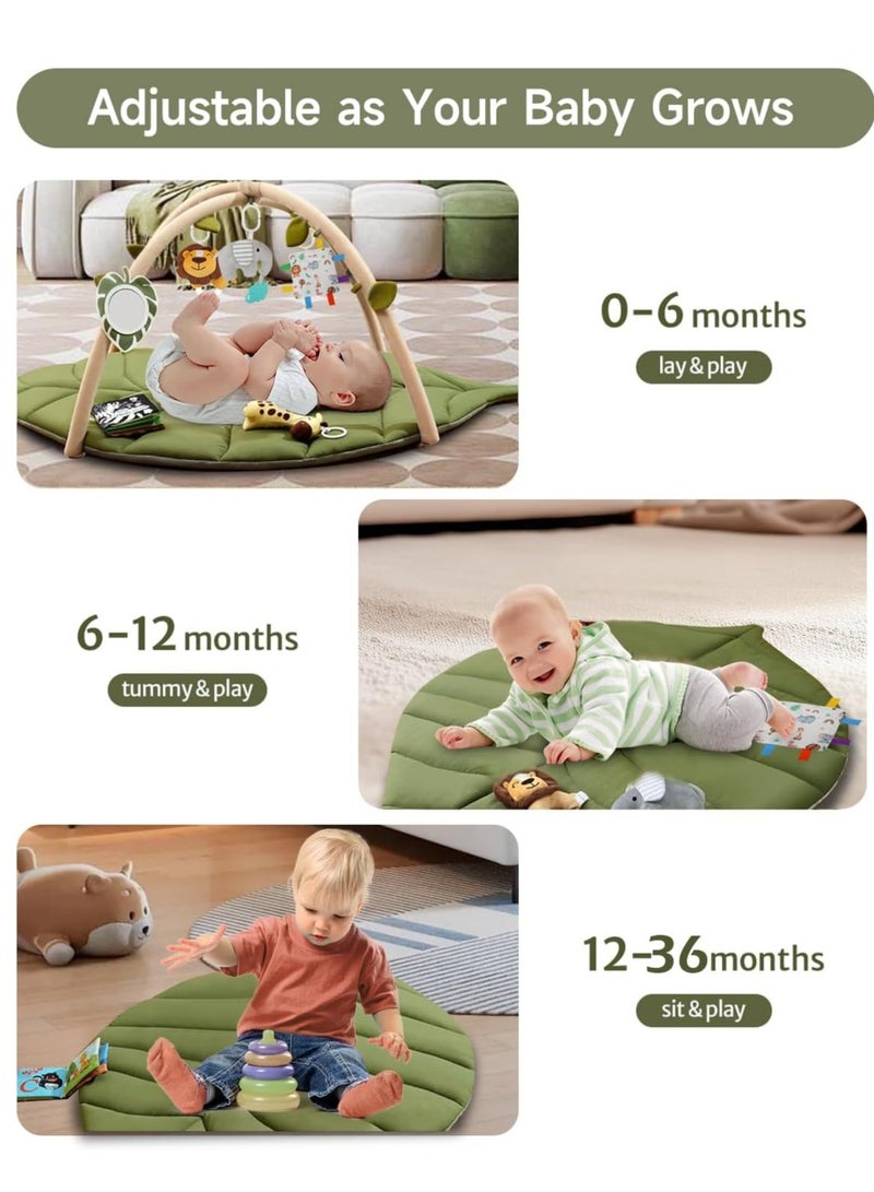 يوستيد سجادة لعب الأطفال على شكل ورقة شجر، سجادة وقت الاستلقاء على البطن مع 6 ألعاب قابلة للفصل لإشراك الطفل في 6 حواس وتنمية المهارات الحركية، بساط لعب قابل للغسل في الغسالة (أخضر) للرضع من عمر 0 ​​إلى 36 شهرًا. - Image 4