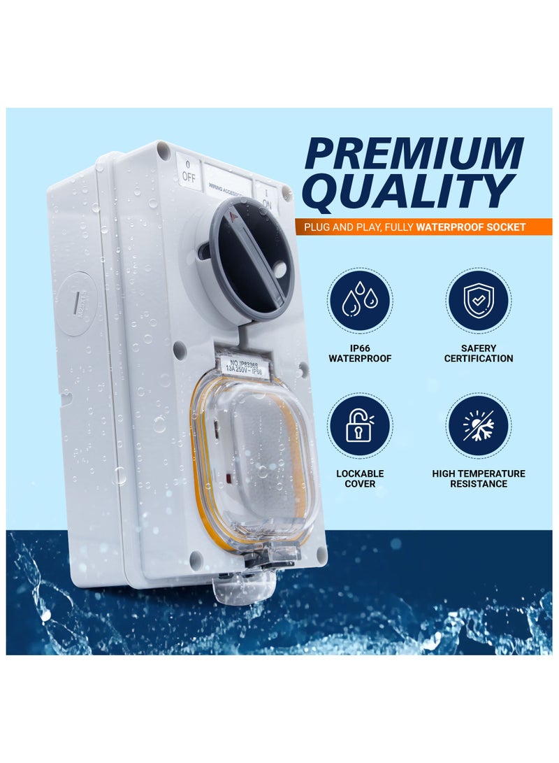 ADMORE Duravel Outdoor IP66 Weatherproof Switch Socket, 13A 250V, ON/OFF Control - Image 4