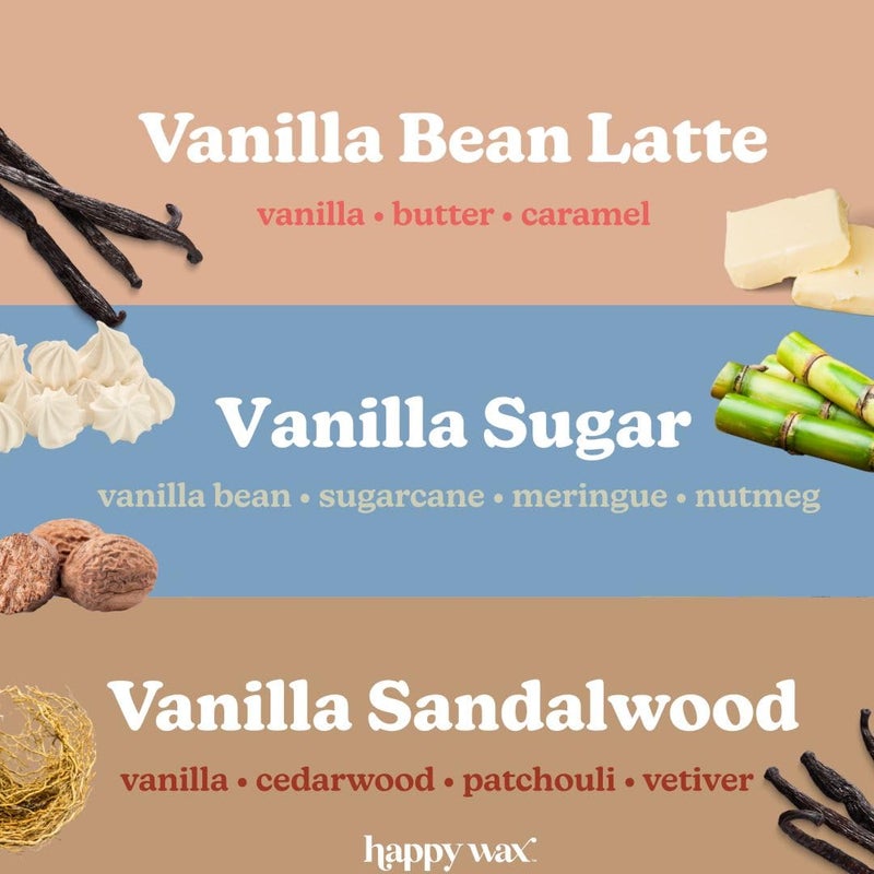 Happy Wax Vanilla Lovers Scented Natural Soy Wax Melts â€“ 6 Oz Total - Includes: VanillaBeanLatte, VanillaSugar and VanillaSandalwood - Image 2