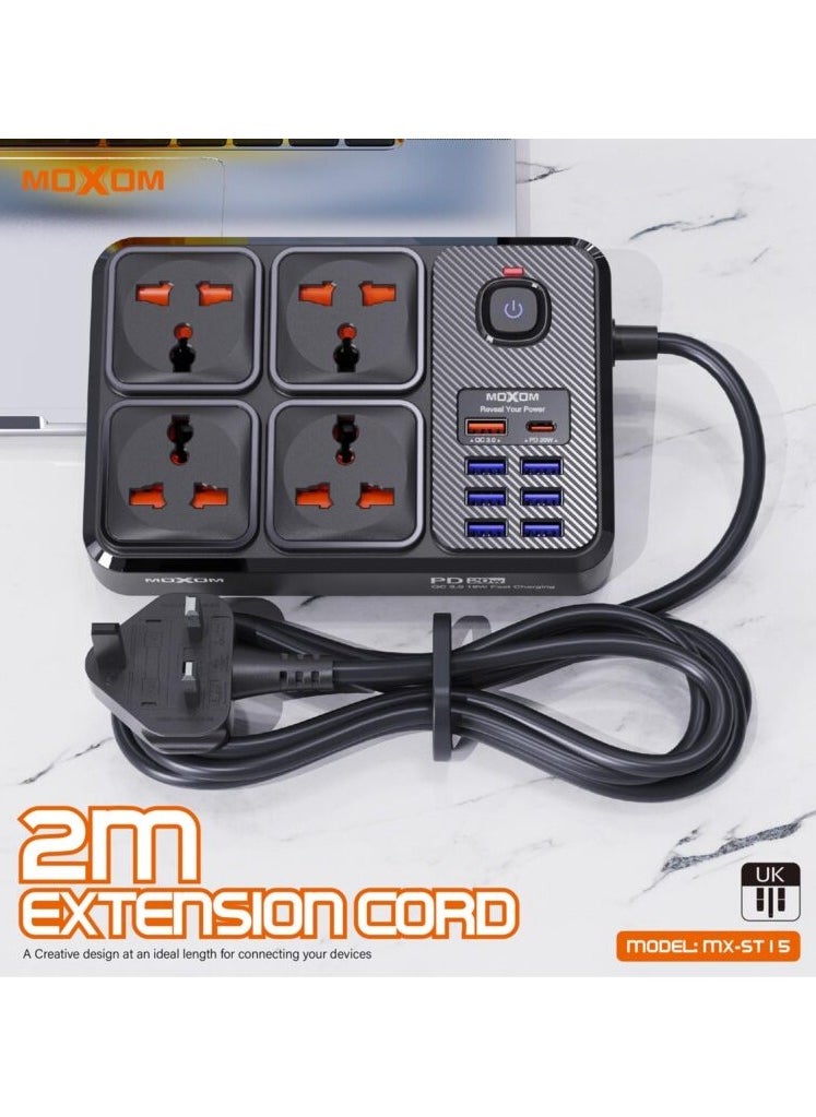 MOXOM - Moxom Power Strip and Charger USB Ports, PD Port Fast Charging 20W and 4 AC Power Sockets 2500W Max Outlets MX-ST15 - Image 1