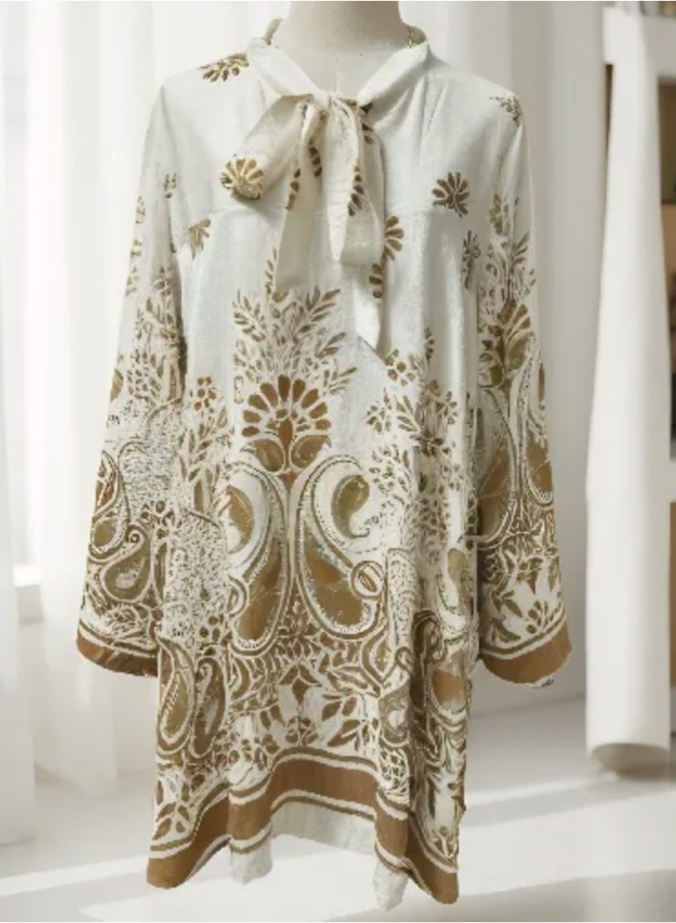 No brands طقم بنطال واسع الساق مع بلوزة بأكمام طويلة مطبوع بمقاسات مختلفة للنساء - Image 2