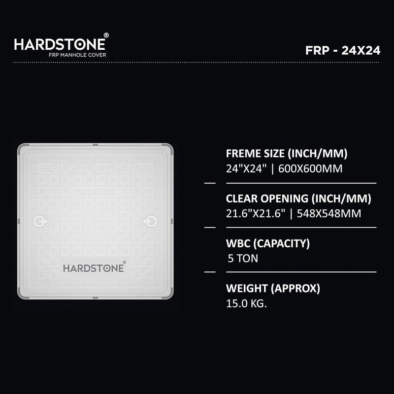 HARDSTONE HARDSTONE Fiber Reinforced Polymer (FRP) White Manhole Cover | 24x24 Inch | 5-Ton Capacity Chamber, Sump, Water Tank & Drainage Cover | Ideal for Drainage Systems  - Image 2
