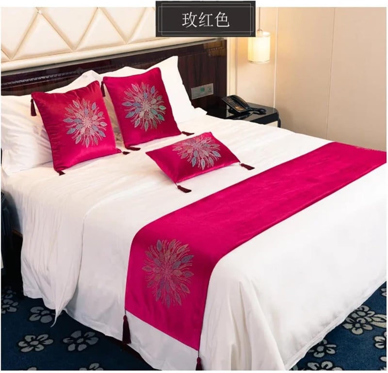 Bed Runners Scarf Protector Slipcover Bed Decorative Hot Drill Bed Flag Scarf for Bedroom Hotel Wedding Room,Color 04-45x240cm - Image 1