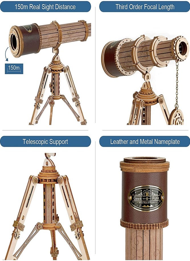 BELLSBERRY Telescope 3D Puzzles DIY Wooden Craft Kit for Toddler Birthday Gift Model Monocular detailed and impressively designed to Build Decent Science Model Kits Adults Teens  - Image 4