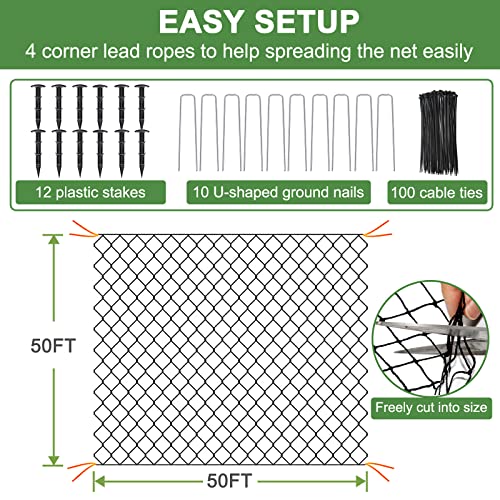 DQS Bird Net - 50' x 50' Garden Netting with 2.4" Square Mesh Protect Fruit Tree, Plant & Vegetables from Poultry, Deer and Pests, Heavy Duty Tree Net for Garden, Farm, Orchard, etc. - Image 3