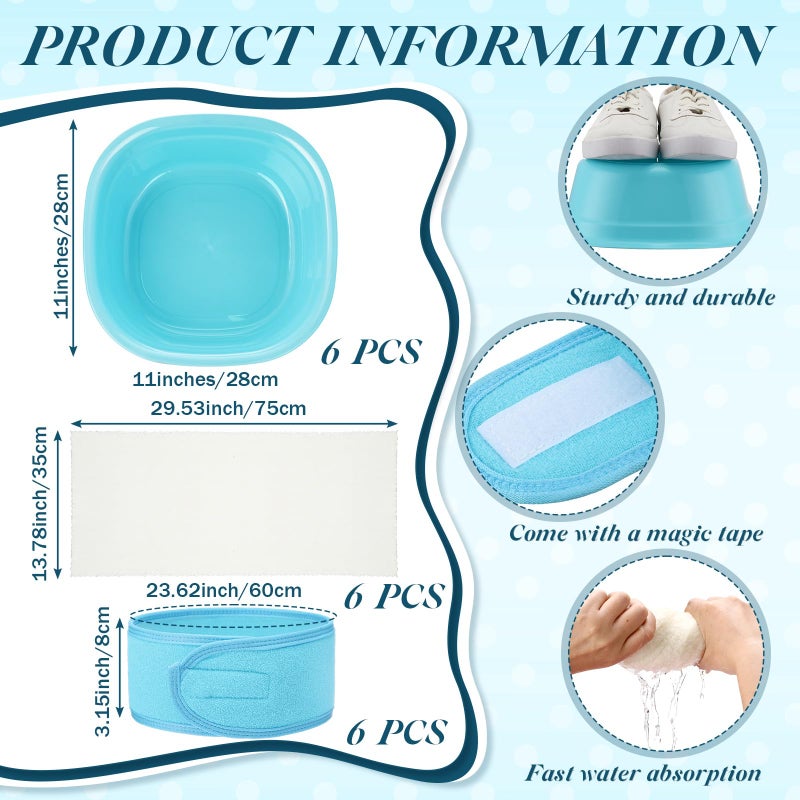 Bunnycool 24 Pcs Kids Spa Party Supplies Includes 6 Spa Party Robes 6 Basins 6 Makeup Headband 6 Towels for Sleepover Bath (Blue) - Image 4