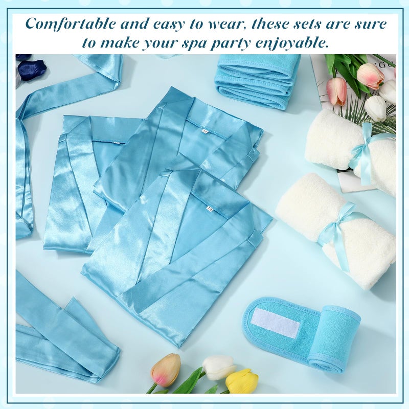 Bunnycool 24 Pcs Kids Spa Party Supplies Includes 6 Spa Party Robes 6 Basins 6 Makeup Headband 6 Towels for Sleepover Bath (Blue) - Image 5