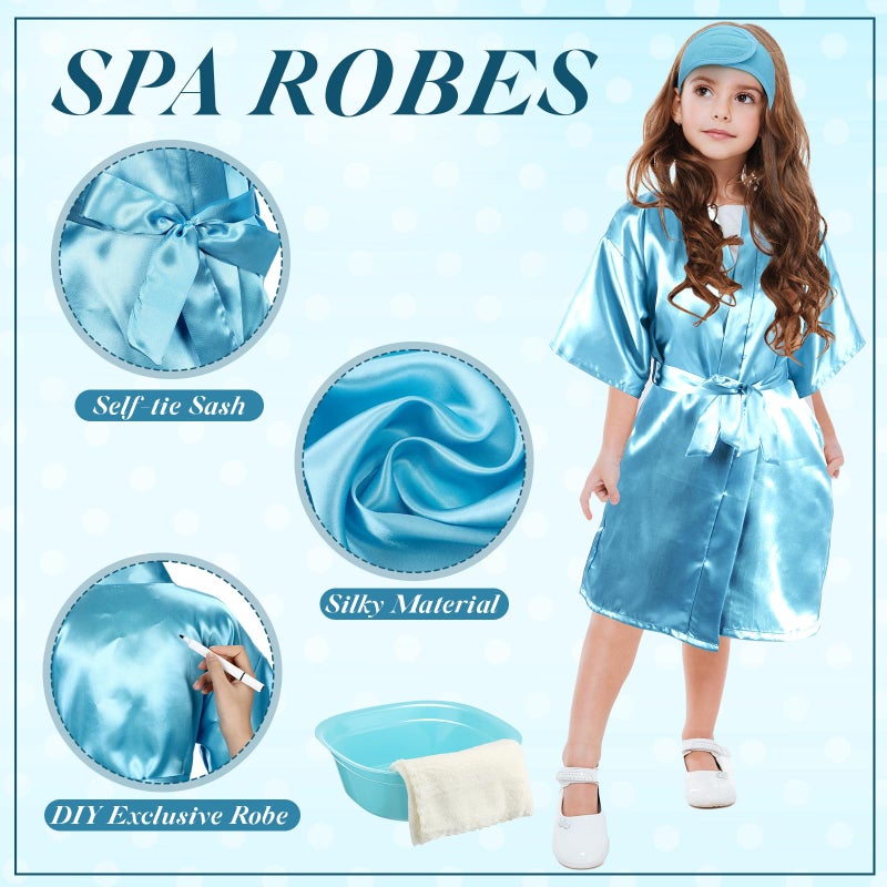 Bunnycool 24 Pcs Kids Spa Party Supplies Includes 6 Spa Party Robes 6 Basins 6 Makeup Headband 6 Towels for Sleepover Bath (Blue) - Image 3
