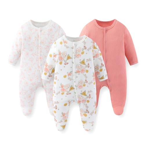 JELYLOVE Unisex Baby Boy Girl Footies Rompers Cotton Long Sleeve 3 Pack Infant Jumpsuits 0-12Months Babies' Outfits - Image 2
