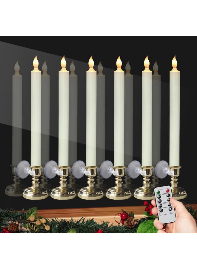 DRomance Flameless Window Candles with Remote and Timer, Battery Operated LED Taper Candles with Suction Cups Set of 6 Christmas Window Candle Holiday Decor(Gold Holders) - Image 1