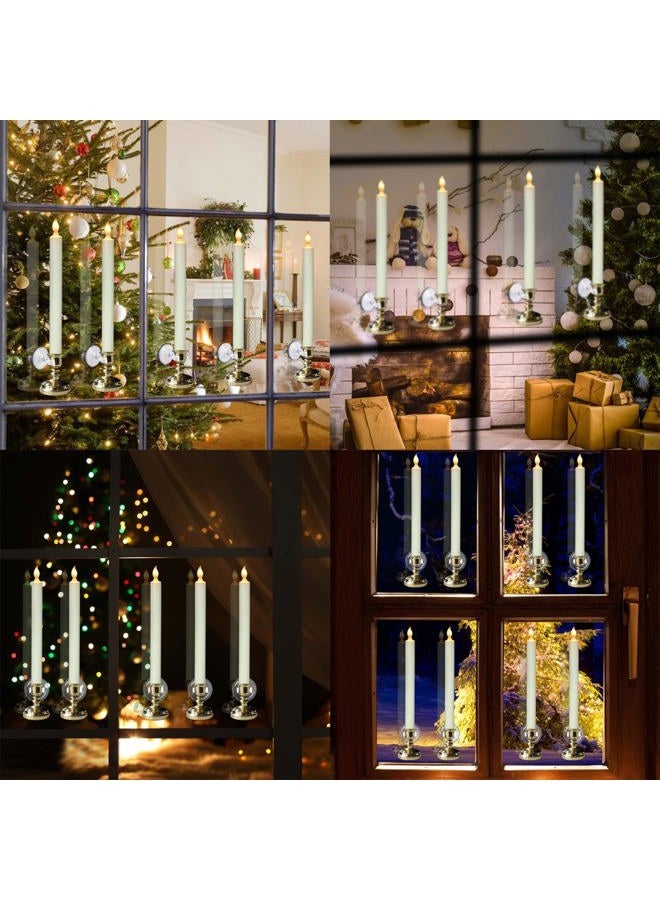 DRomance Flameless Window Candles with Remote and Timer, Battery Operated LED Taper Candles with Suction Cups Set of 6 Christmas Window Candle Holiday Decor(Gold Holders) - Image 2