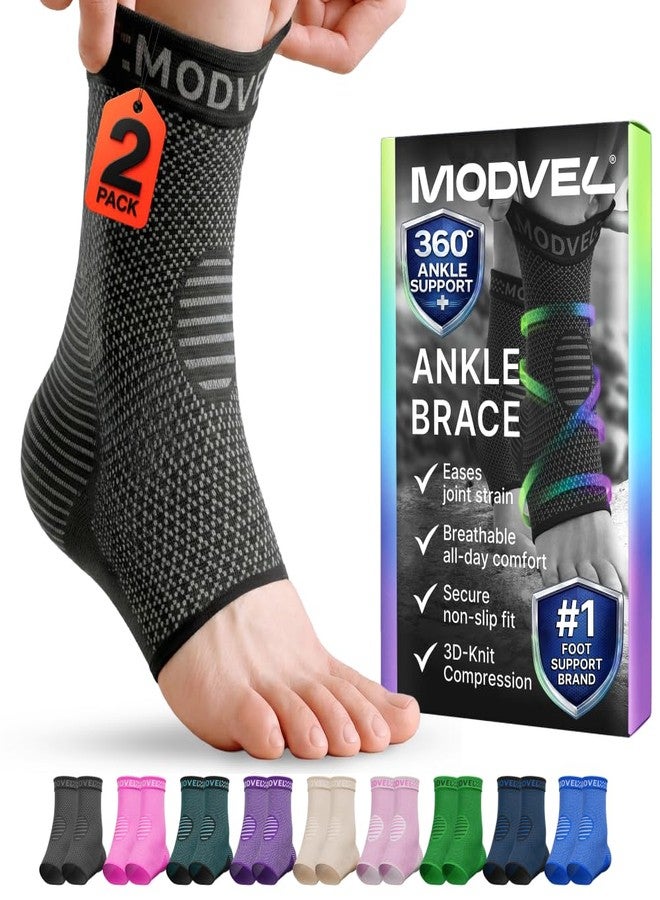 Modvel Ankle Brace for Women & Men - 1 Pair of Ankle Support Sleeve & Ankle Wrap - Compression Ankle Brace for Sprained Ankle, Achilles Tendonitis, Plantar Fasciitis, & Injured Foot - Medium, Black - Image 1
