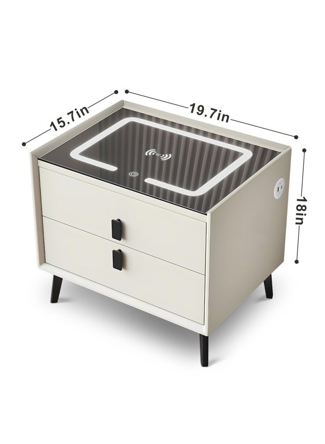 GGEROU Smart Nightstands with Wireless Charging Station, USB Port, Modern Nightstands with 3 Color LED Lights, Wooden End Side Table for Bedroom, Dorm, 2 Storage Drawers (Dark Grey) - Image 2