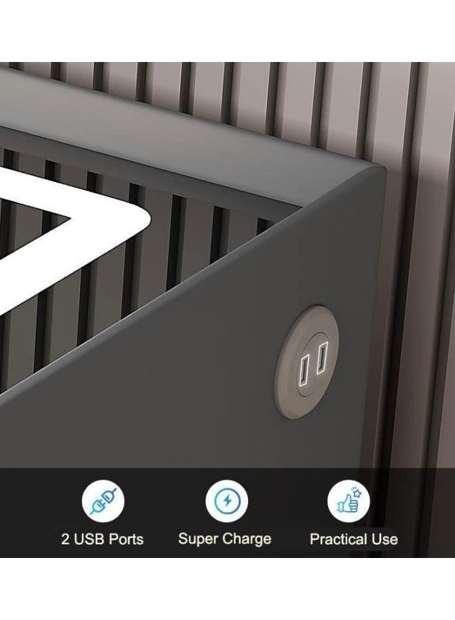 GGEROU Smart Nightstands with Wireless Charging Station, USB Port, Modern Nightstands with 3 Color LED Lights, Wooden End Side Table for Bedroom, Dorm, 2 Storage Drawers (Dark Grey) - Image 4