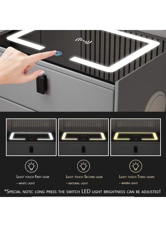 GGEROU Smart Nightstands with Wireless Charging Station, USB Port, Modern Nightstands with 3 Color LED Lights, Wooden End Side Table for Bedroom, Dorm, 2 Storage Drawers (Dark Grey) - Image 5