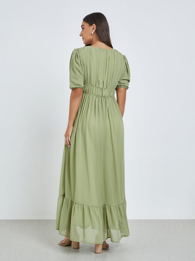 Styli Olive Ruched A-Line Maxi Dress - Image 5