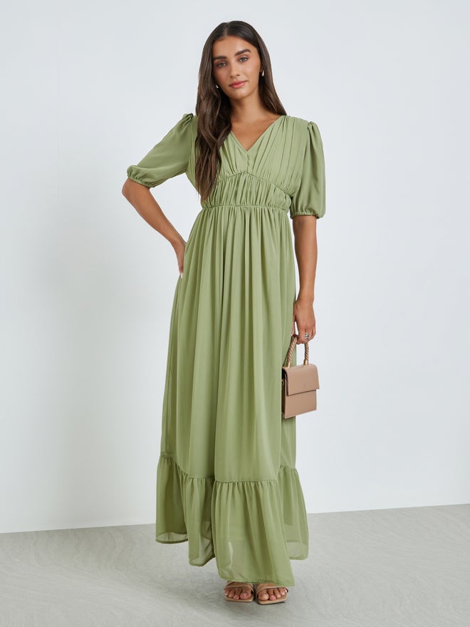 Styli Olive Ruched A-Line Maxi Dress - Image 3