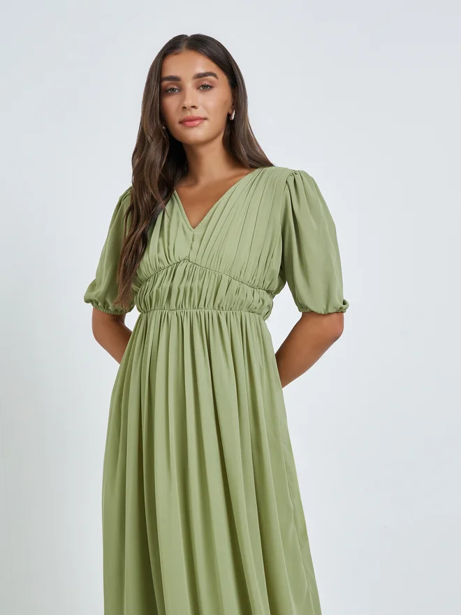 ستايلي Styli Olive Ruched A-Line Maxi Dress